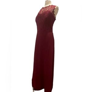 - Hayley Paige Occasions Dress Burgundy Wine Red Lace Long Gown Size 24